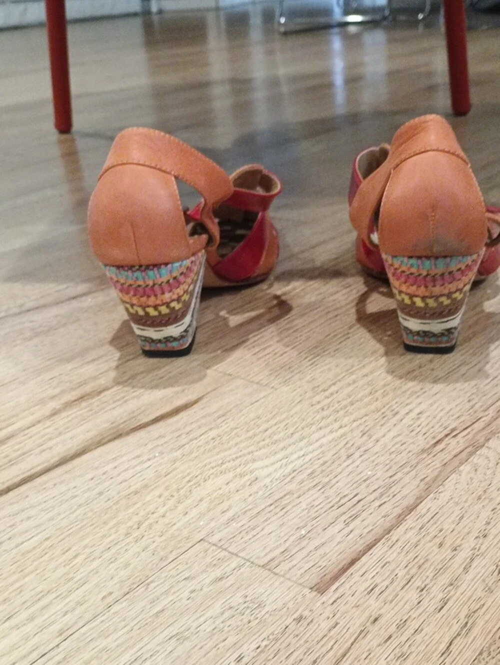 John Fluevog Red and Orange Leather Strappy Sandals - Picture 6 of 6